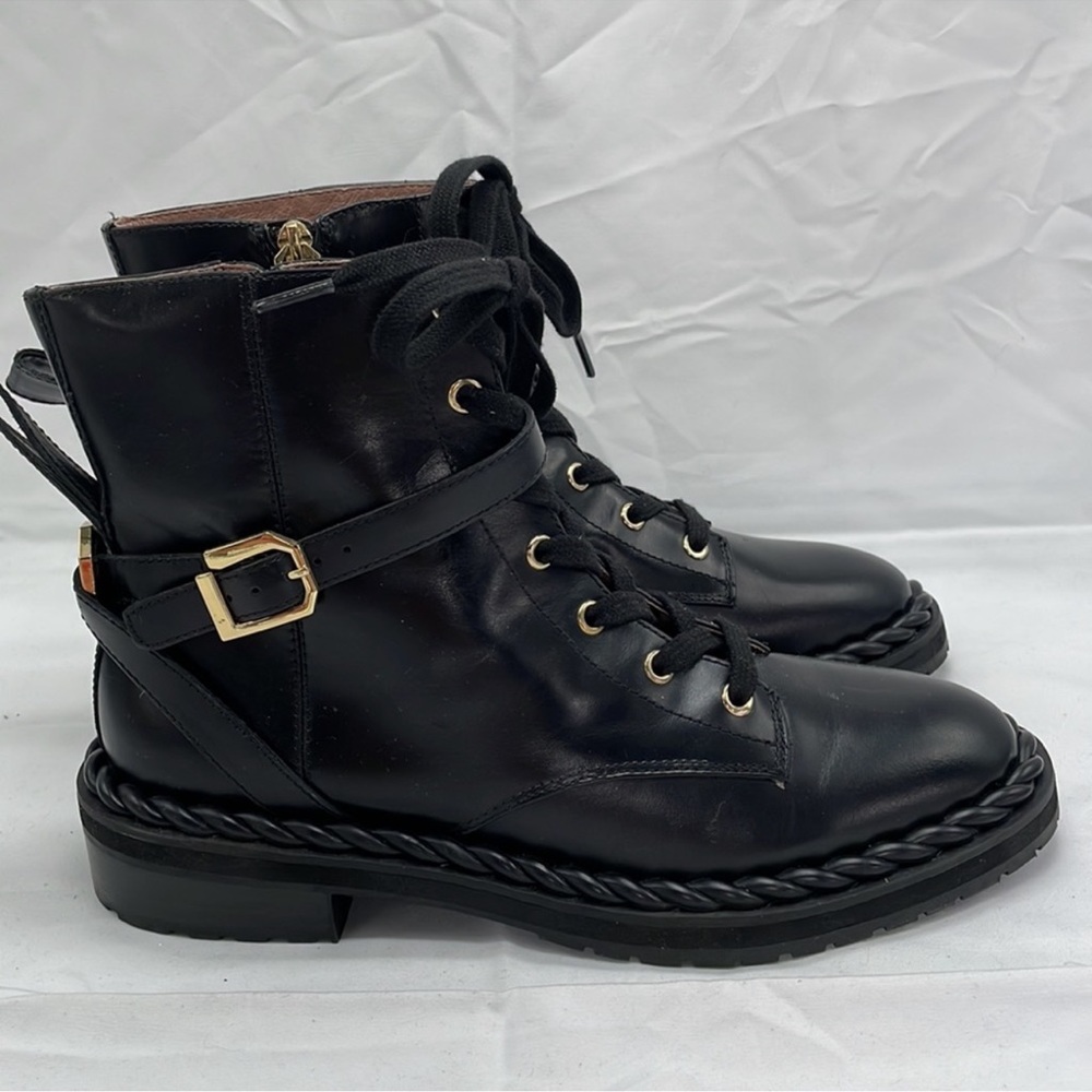 Louise et Cie Sabri Bootie Lug Sole Combat Black Leather Sz - Picture 4 of 10